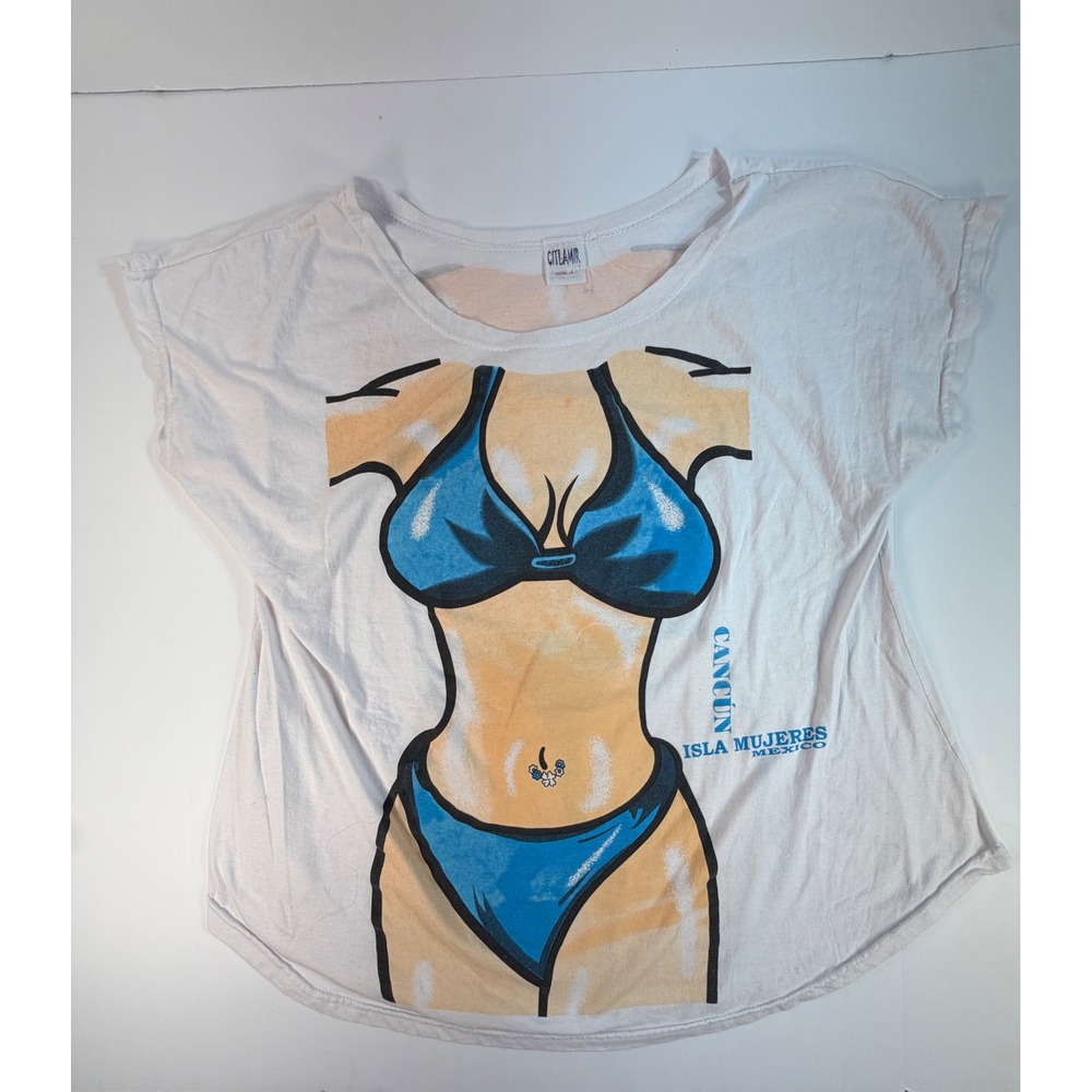 Citlamir Cancun Isla Mujeres Mexico Bikini Body Graphic T-Shirt White OSFA